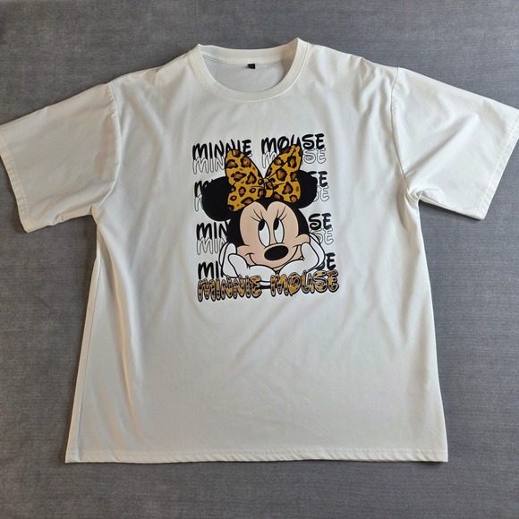 Disney Tops - Disney Minnie Mouse Graphic Tee Women XXL White Leopard Animal Print Bow Shirt
